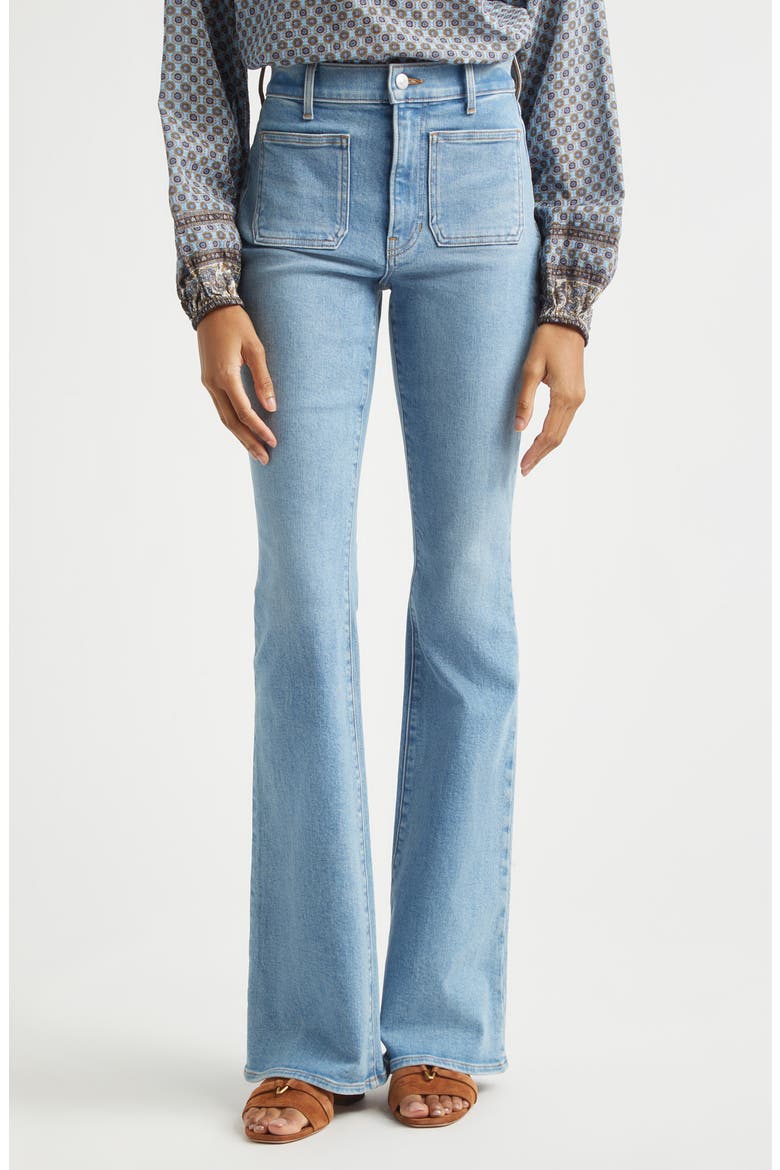 Beverly High Waist Skinny Flare Leg Jeans, Main, color, SILVERWOOD BLUE
