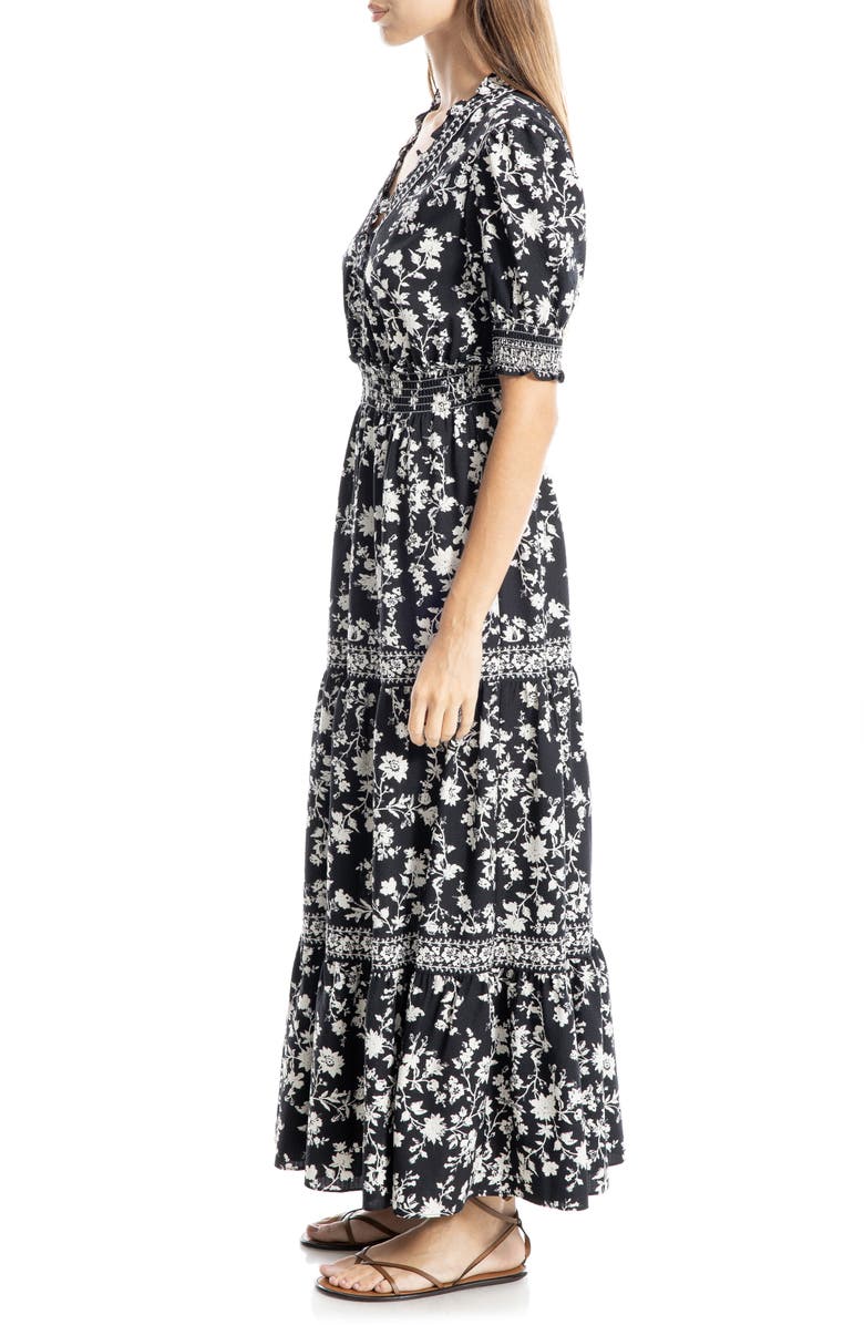 MAX STUDIO Floral Short Sleeve Tiered Maxi Dress, Alternate, color, Black/Ivory Silhouette Vine