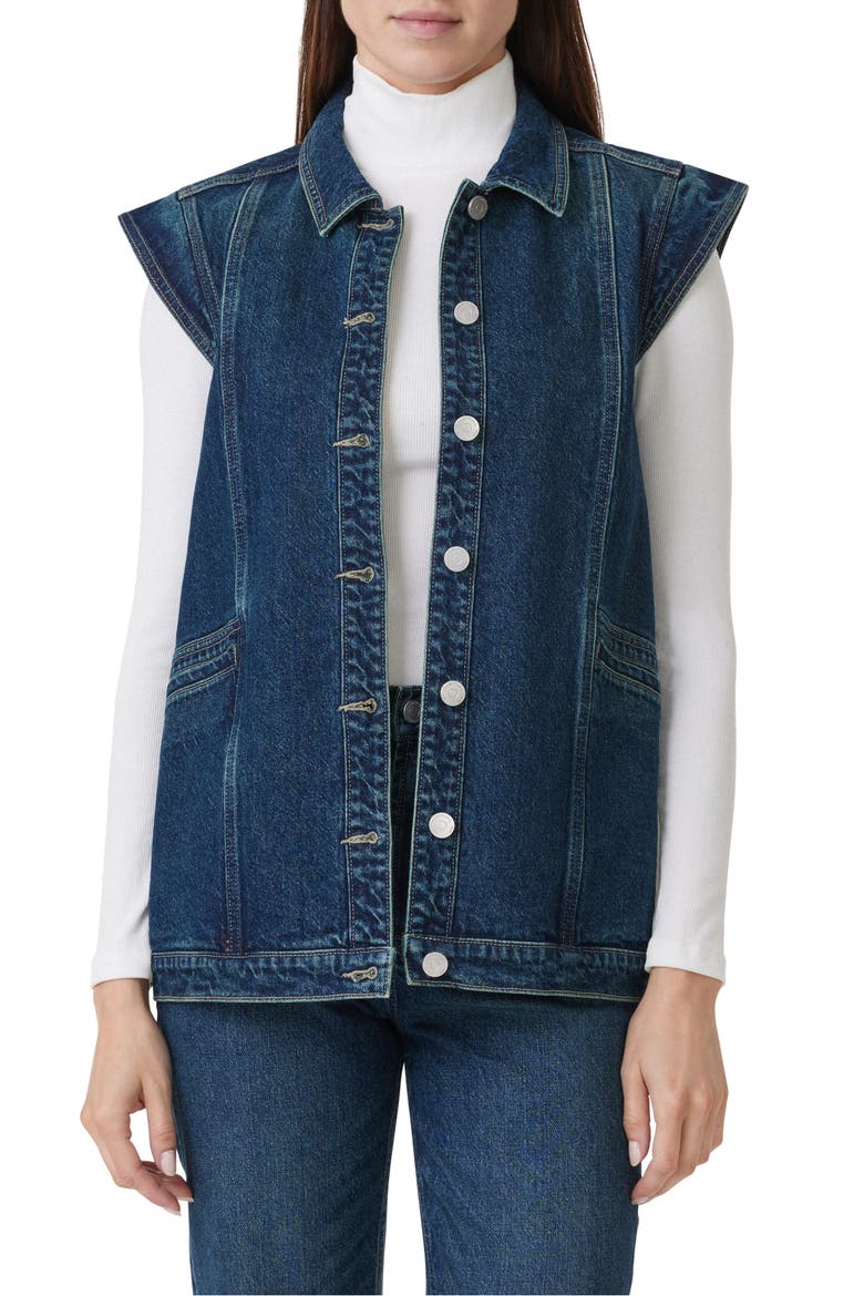 Cap Sleeve Denim Vest, Main, color, TIDE