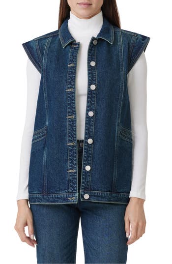 Habitual Cap Sleeve Denim Vest In Tide