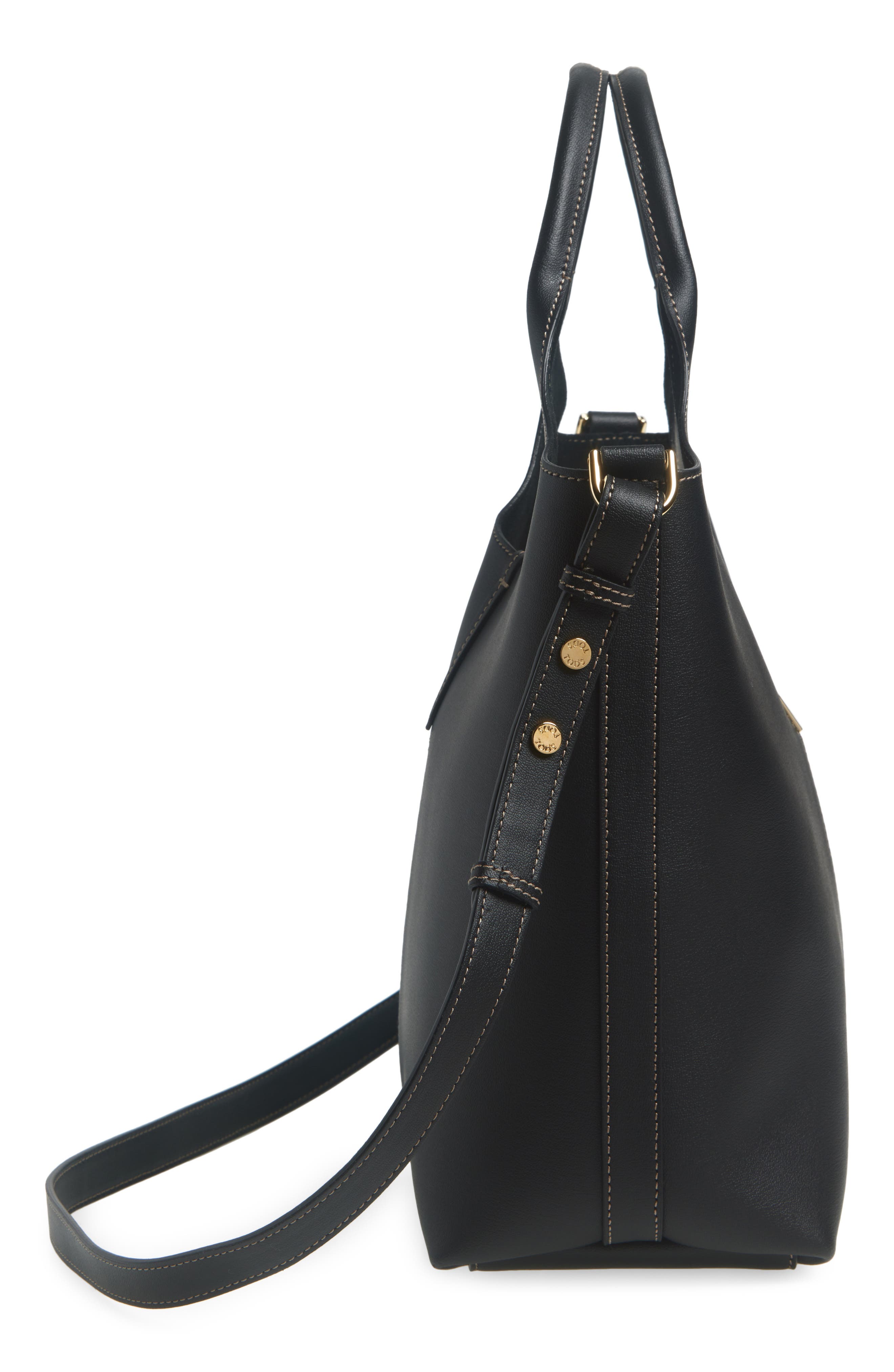 Tod's Small Ebr Top Handle Leather Tote, Alternate, color, Nero