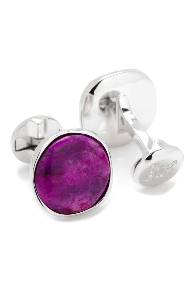 Round Cuff Links, Alternate, color, PURPLE