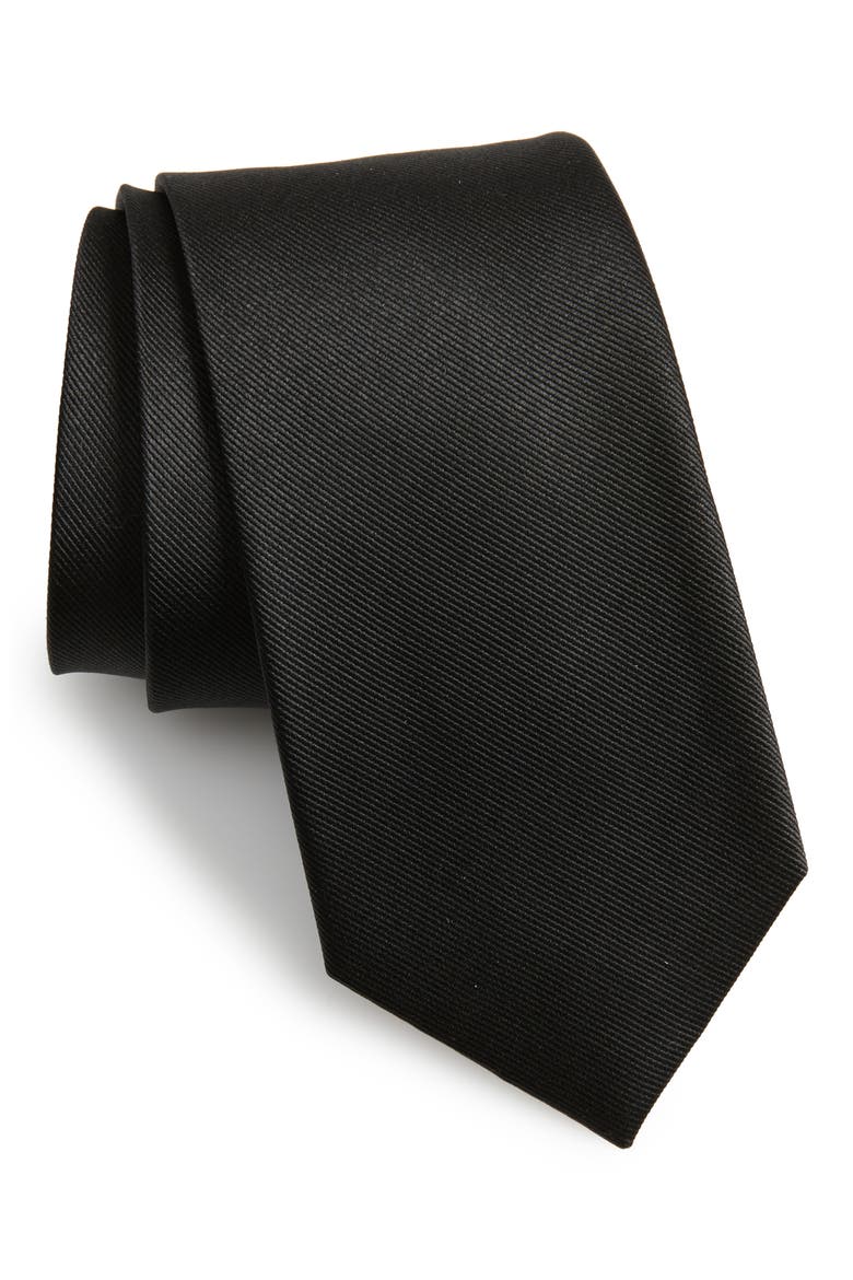 Solid Silk Tie, Main, color, BLACK