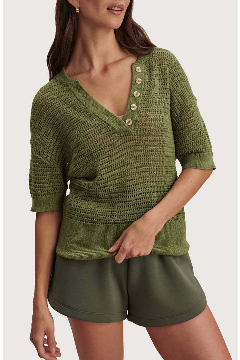 Callie Sheer Knit Cotton Top, Main, color, OLIVINE
