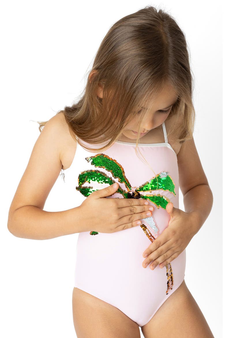 Kids' Sequin Palm One-Piece Swimsuit, Alternate, color, PINK