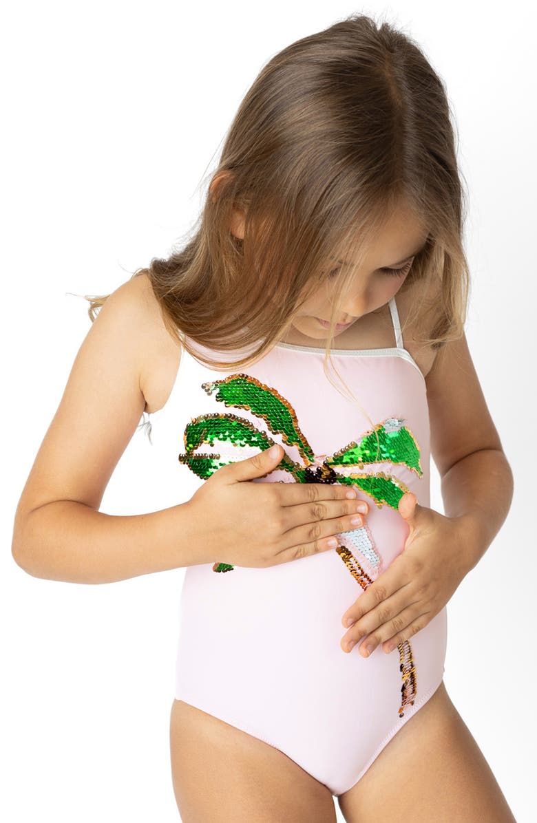 Shade Critters Kids' Sequin Palm One-Piece Swimsuit, Alternate, color, Pink