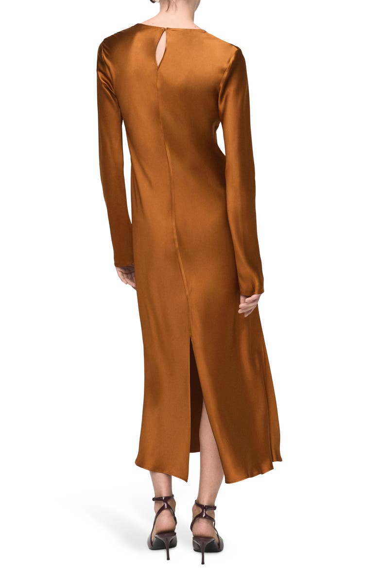 MANGO Long Sleeve Satin Midi Dress, Alternate, color, Ochre
