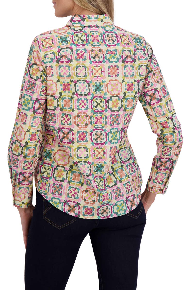 Foxcroft Zoey Watercolor Cotton Button-Up Shirt, Alternate, color, Beige Multi