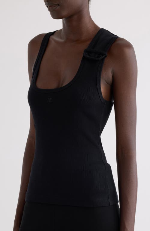 Shop Courrèges Double Buckle Rib Tank In Black