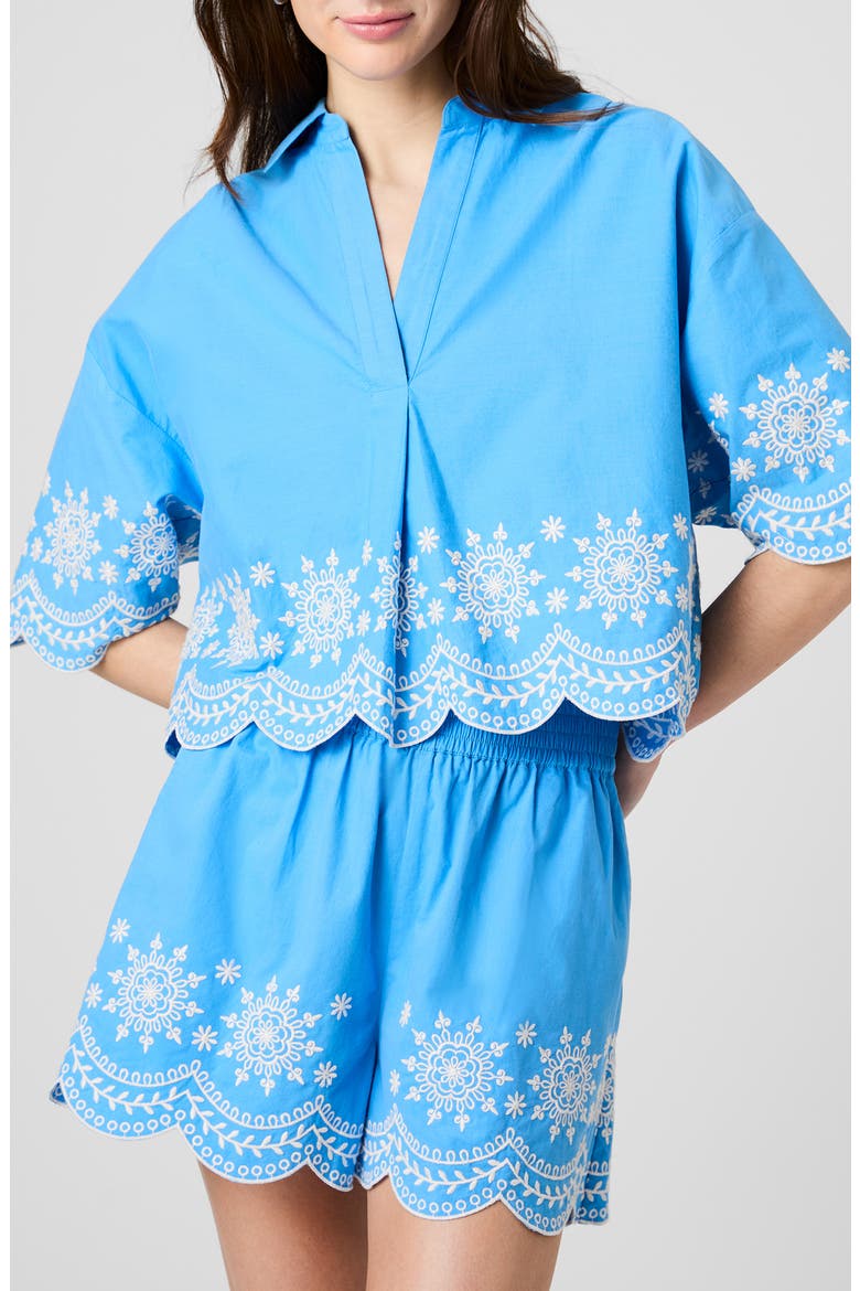 Alissa Embroidered Cotton Top, Main, color, POOLSIDE BLUE-WHITE