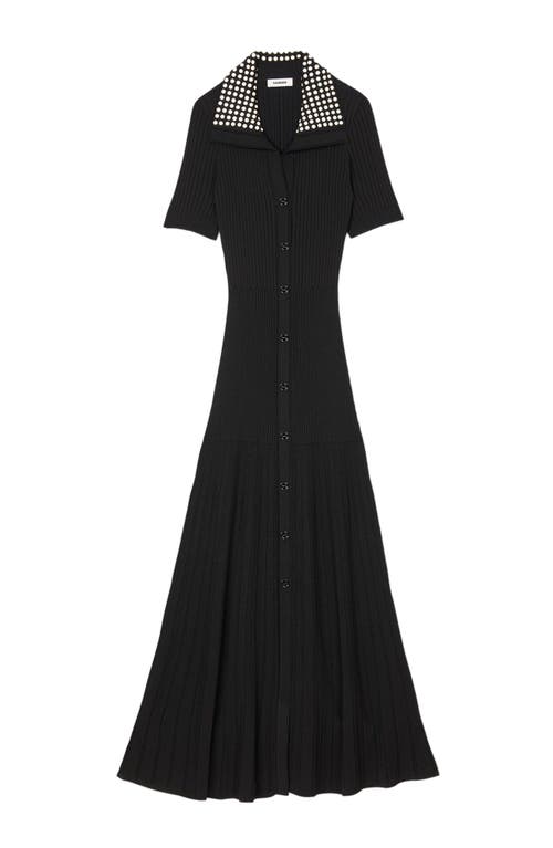 Sandro Knit Maxi Dress With Studs In Black