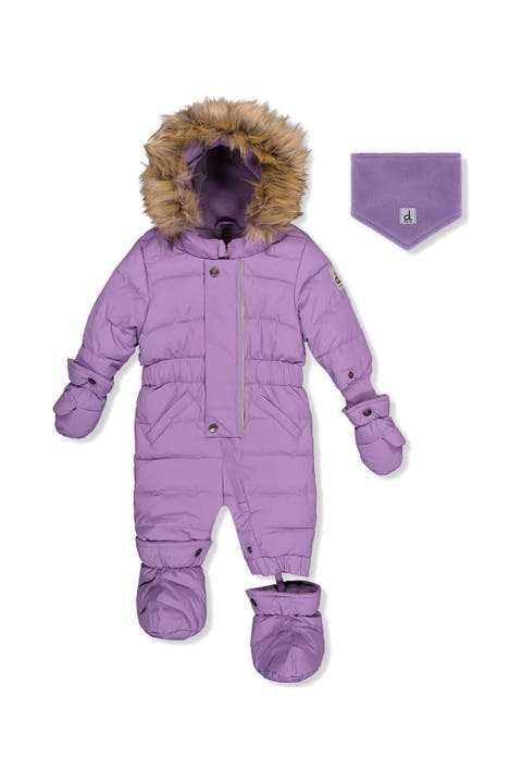 Girl Original One Piece Puffy Snowsuit with Removable Mittens and Boots