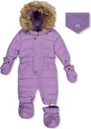 Deux par Deux Girl Original One Piece Puffy Snowsuit with Removable Mittens and Boots