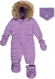Deux par Deux Girl Original One Piece Puffy Snowsuit with Removable Mittens and Boots