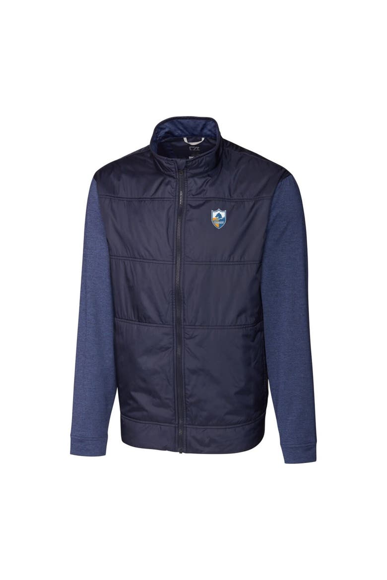 Men's Cutter & Buck Navy Los Angeles Chargers Throwback Logo Stealth Hybrid Quilted Full-Zip Windbreaker Jacket, Alternate, color, Navy