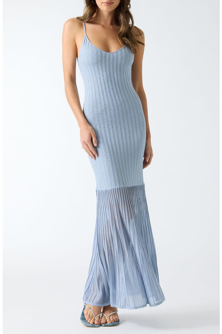 Meena Rib Knit Sheer Skirt Maxi Dress, Main, color, BLUE