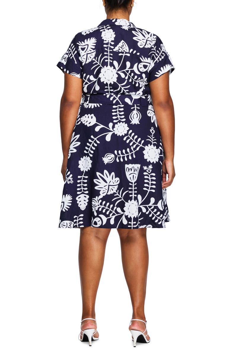 Estelle Belize Tie Waist Linen Blend Shirtdress, Alternate, color, Print