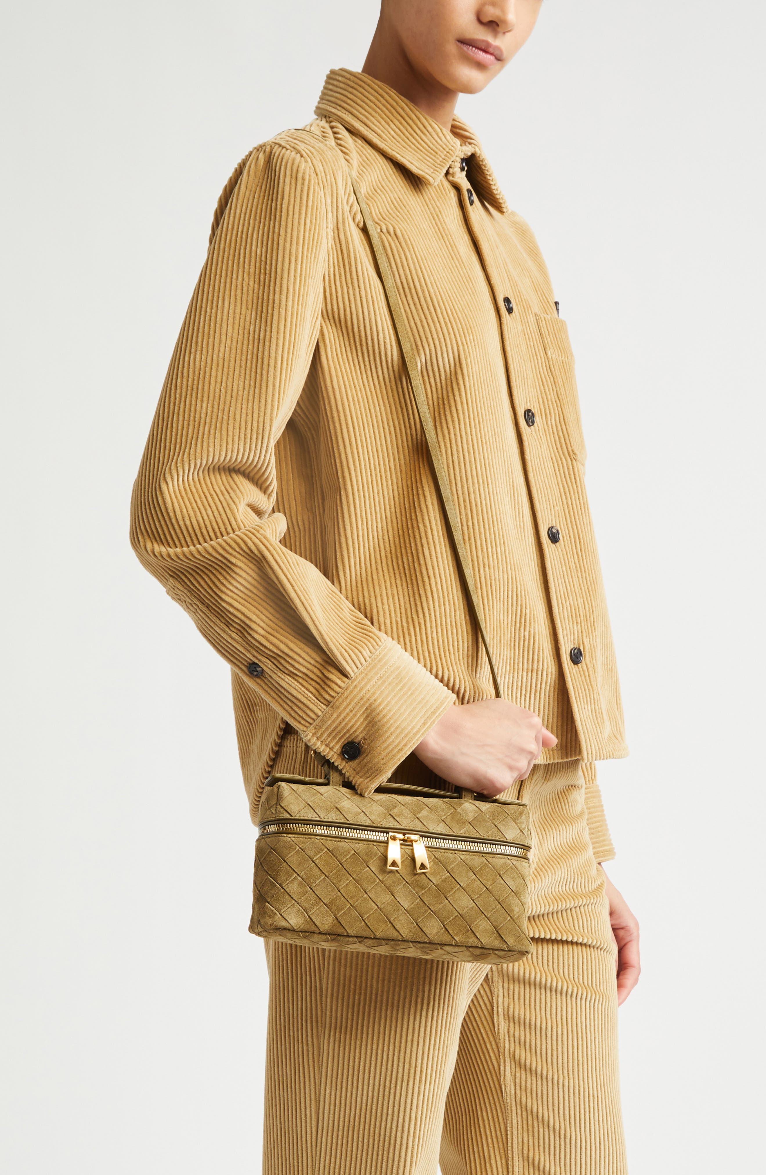 Bottega Veneta Bang Bang Intrecciato Suede Vanity Case, Alternate, color, 2856 Mud-Gold