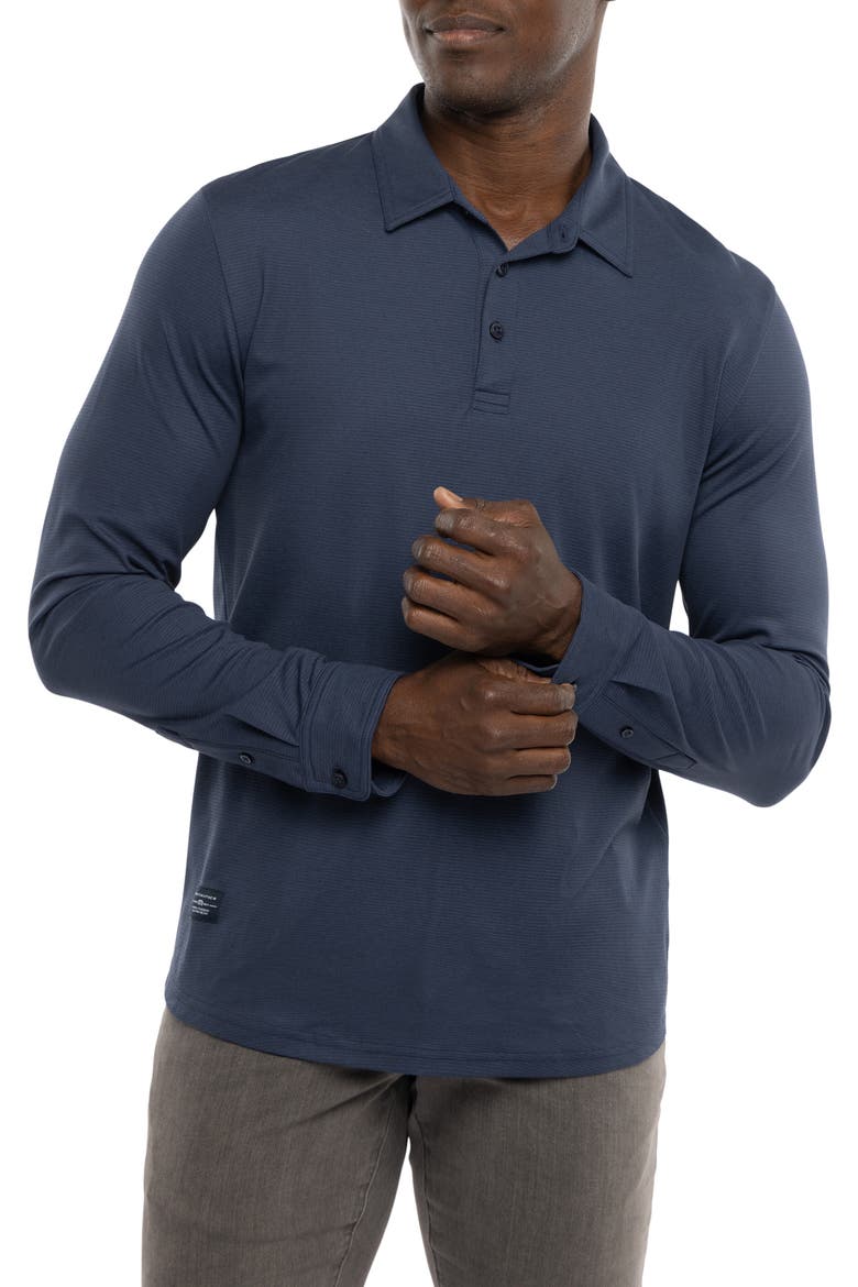 State Room Textured Long Sleeve Polo, Main, color, HEATHER TOTAL ECLIPSE
