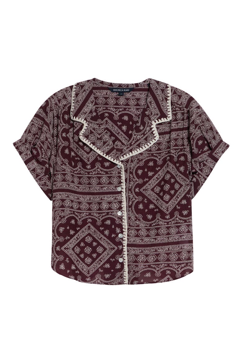 Ilene Mosaic Print Button Front Crop Top, Alternate, color, RAISIN DOVE