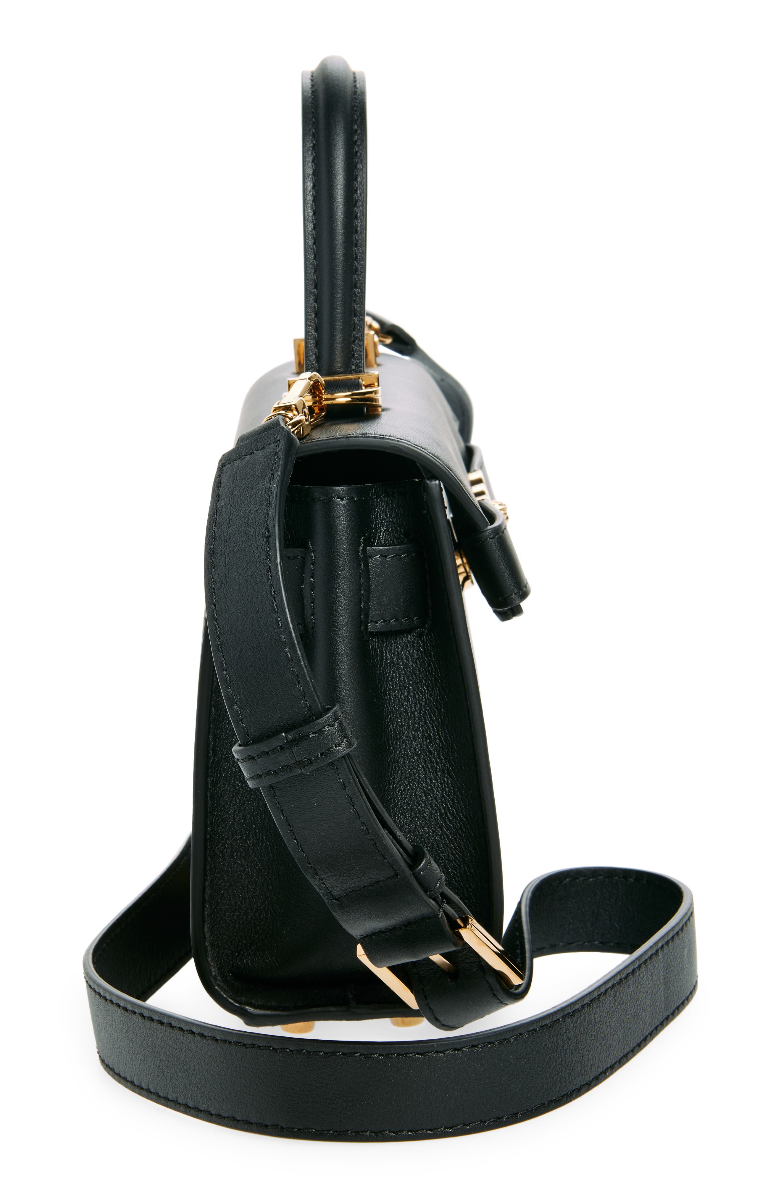 Versace Medusa Leather Top Handle Bag, Alternate, color, Black-Versace Gold