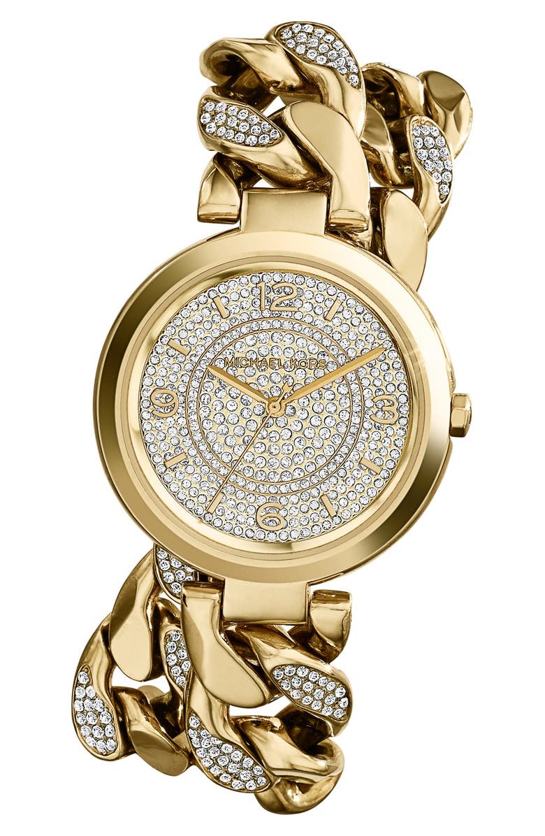 MICHAEL Michael Kors Michael Kors 'Ellie' Pavé Wrap Chain Link Watch, 38mm, Main, color,