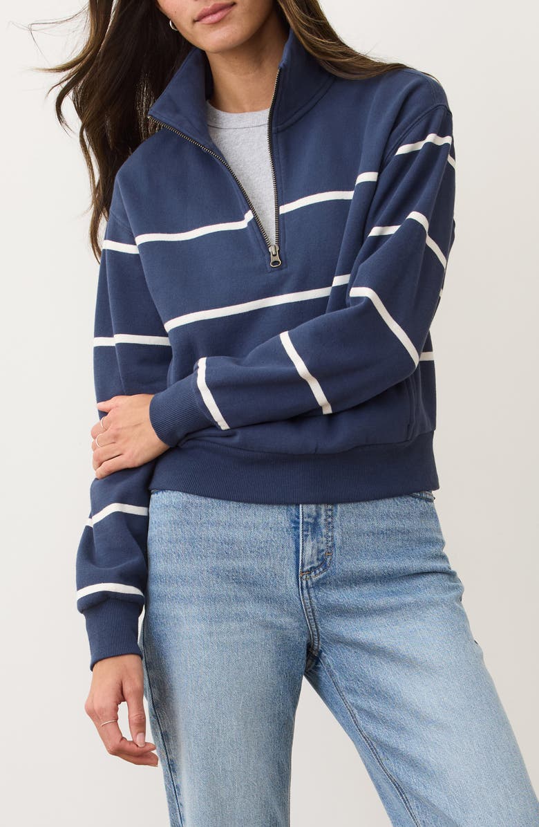 Marine Layer Cloud 9 Fleece Stripe Half Zip Sweatshirt, Main, color, 