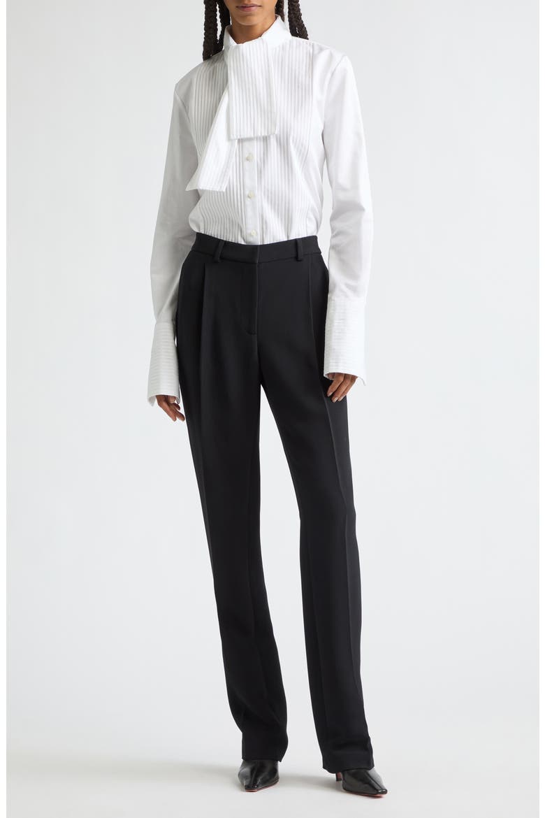 The Inez Scarf Neck Cotton Tuxedo Button-Up Shirt, Alternate, color, WHITE