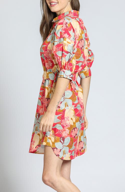 Apny Print Cotton Belted Shirtdress In Coral/pink Multi