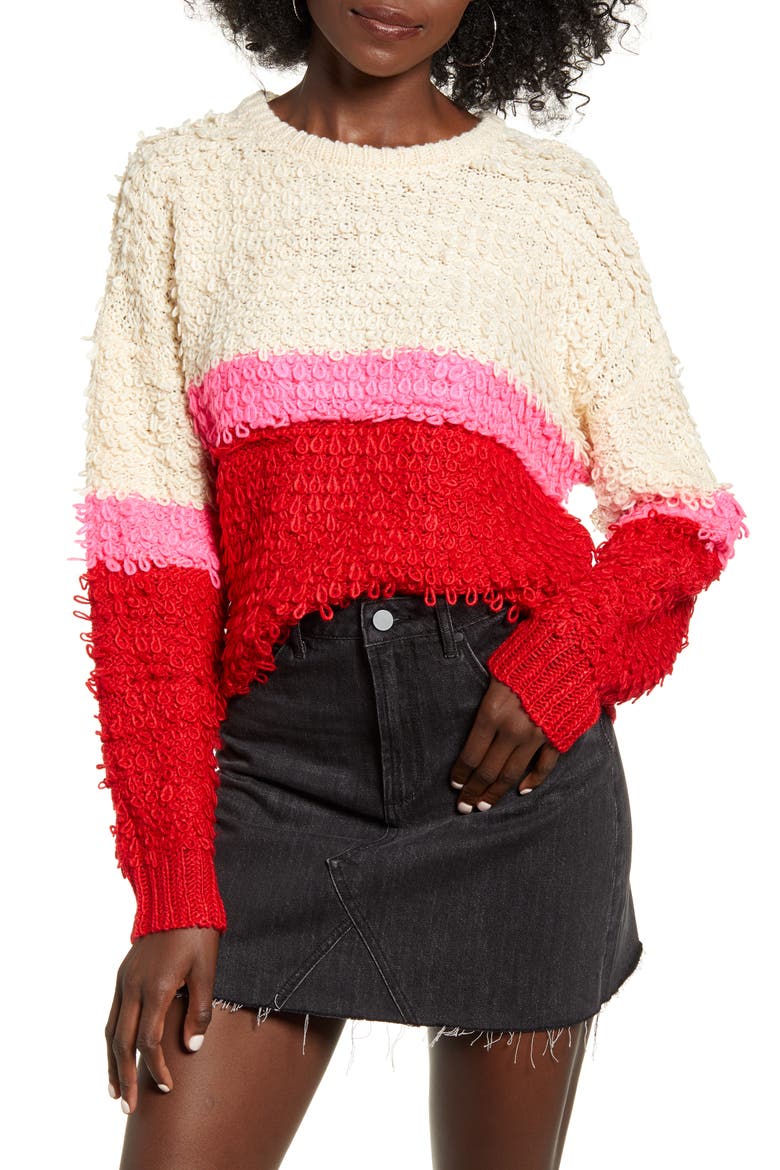 Bold Stripe Sweater, Main, color, IVORY/ PINK/ RED
