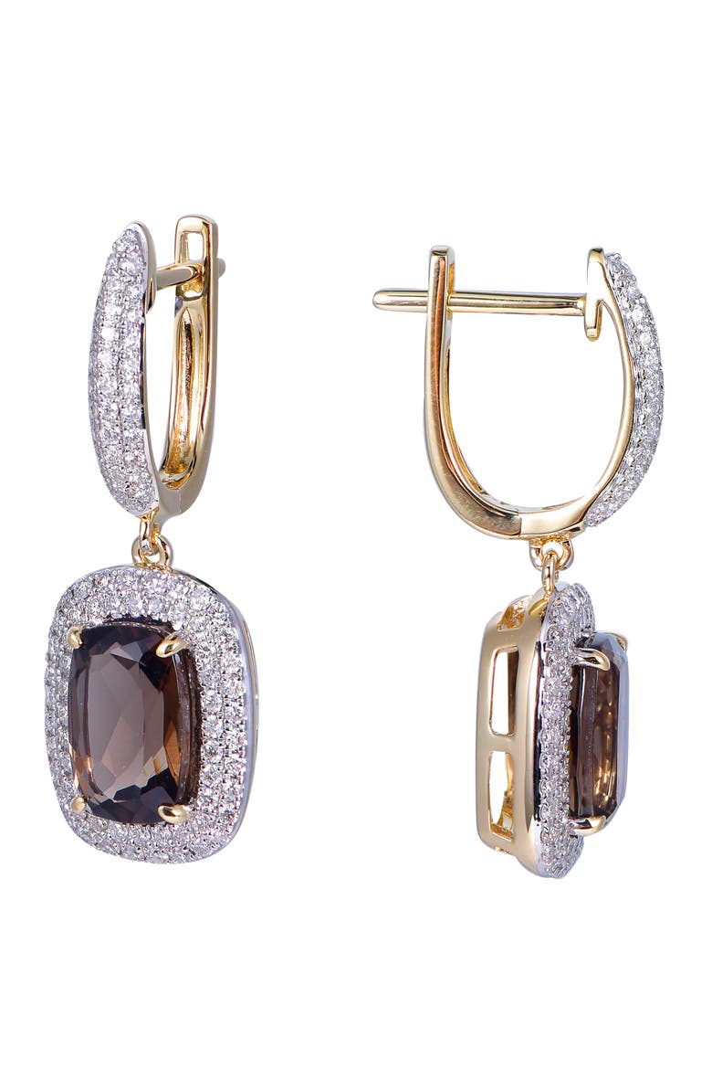 Smoky Quartz Earrings with Diamonds, Alternate, color, Brown