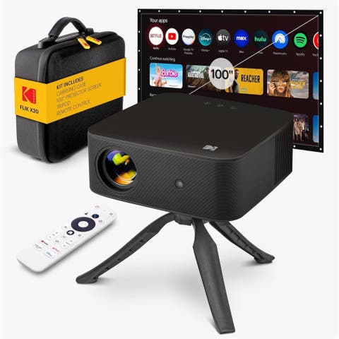 Flik X20 Full HD Smart Projector Kit with 100" Screen, Tripod, Remote, Wi-Fi, EVA Case