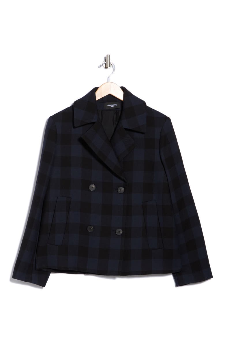 Windowpane Wool Peacoat, Alternate, color, BLUE/ BLACK