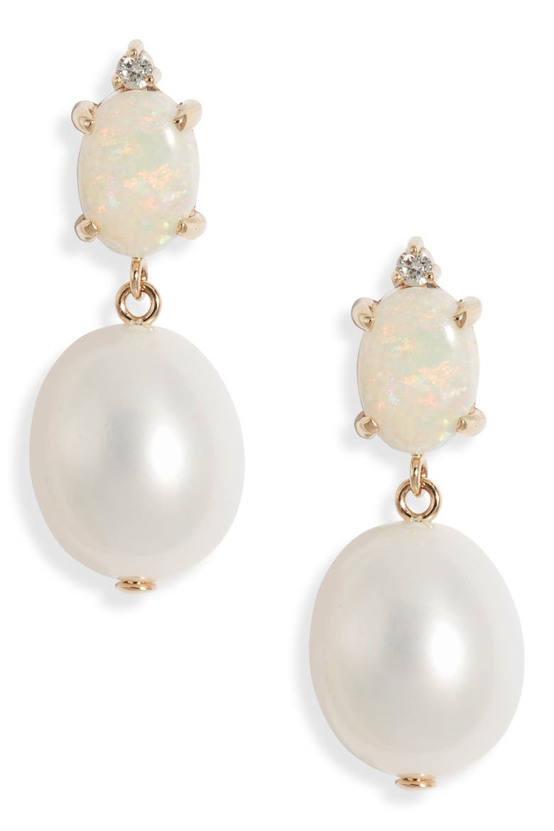 Diamond Cultured Pearl & Opal Drop Earrings, Main, color, GOLD