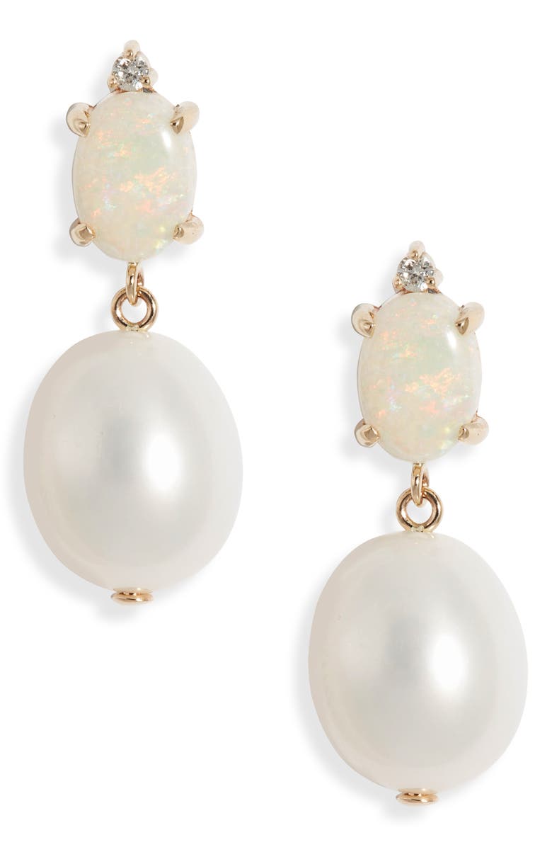 Poppy Finch Diamond Cultured Pearl & Opal Drop Earrings, Main, color,
