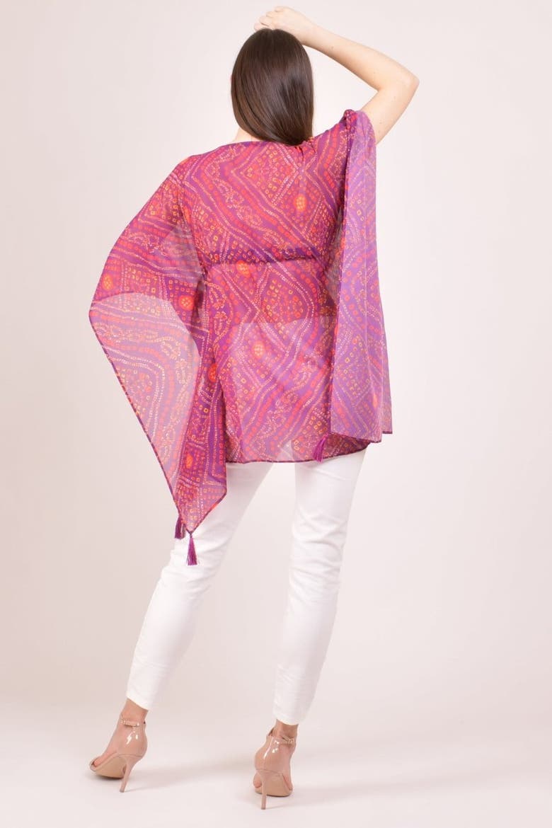 Mirror Embroidered Bandhani Georgette Kaftan Top, Alternate, color, Purple