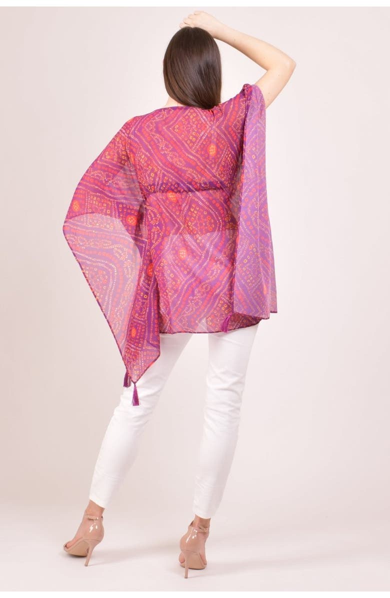 RAAS Mirror Embroidered Bandhani Georgette Kaftan Top, Alternate, color, Purple