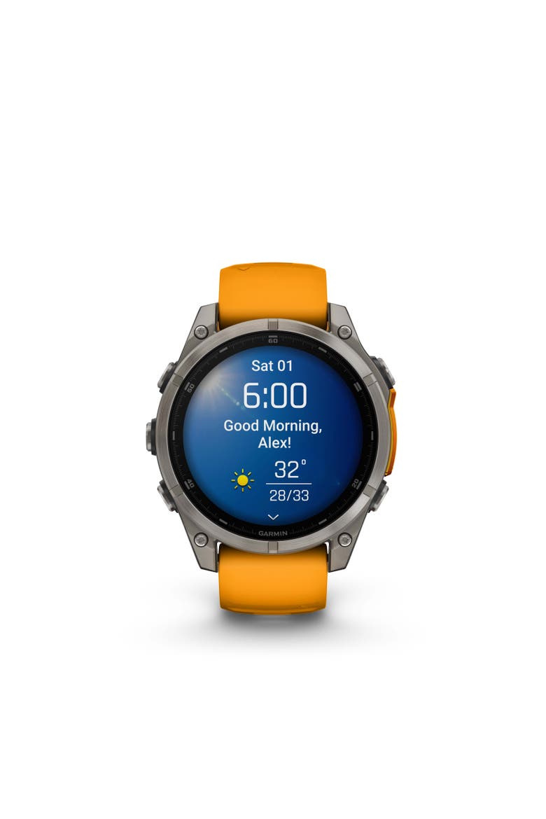 fenix 8 47mm, AMOLED, Ultimate Outdoor GPS Smartwatch, Saphire, Alternate, color, Spark orange/graphite band