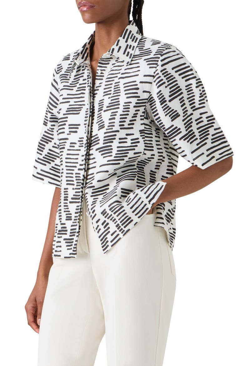 Dance Movements Print Linen Button-Up Shirt, Alternate, color, ECRU-BLACK