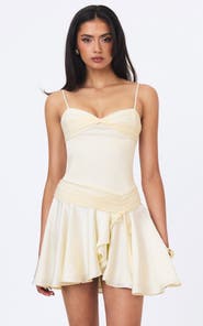 Miss Circle Yvonne Satin Asymmetrical Ruched Mini Dress