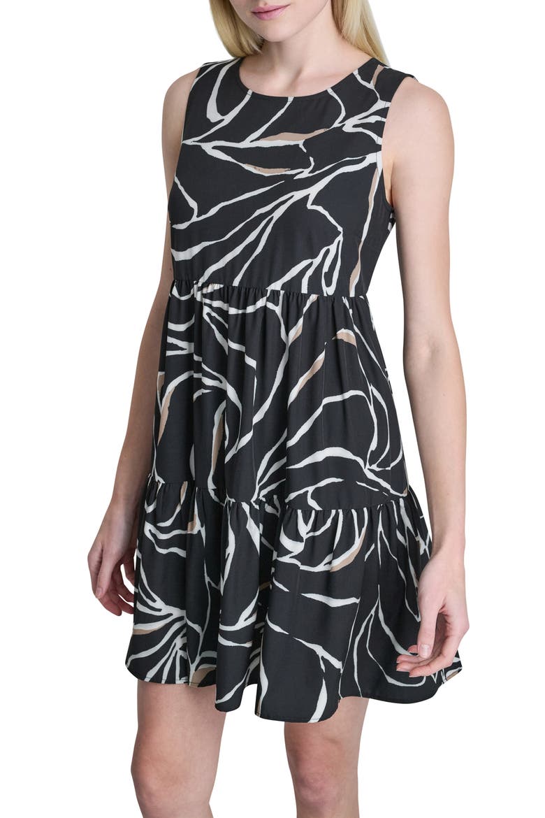 Commuter Sleeveless Swing Minidress, Alternate, color, BLACK/ IVORY