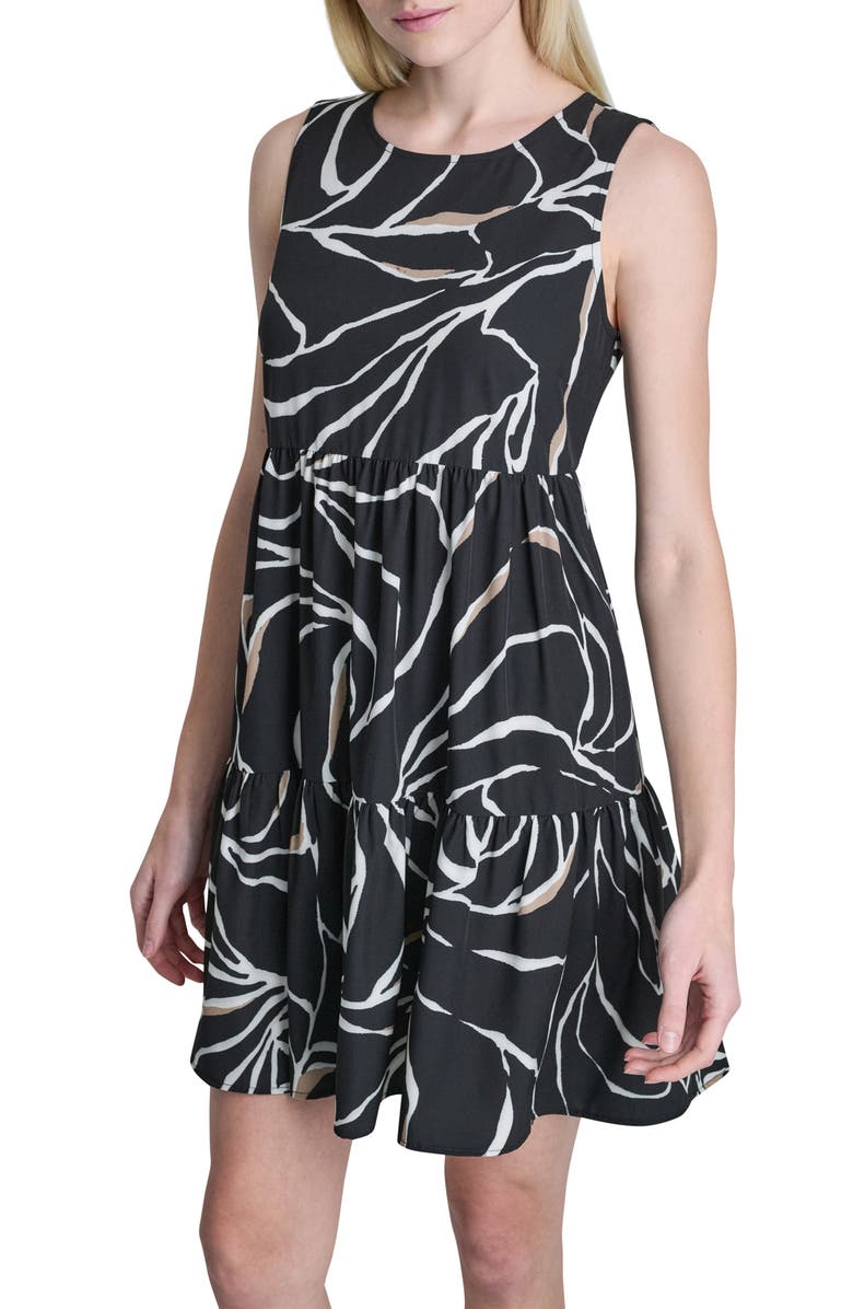 DKNY Commuter Sleeveless Swing Minidress, Alternate, color, Black/ Ivory