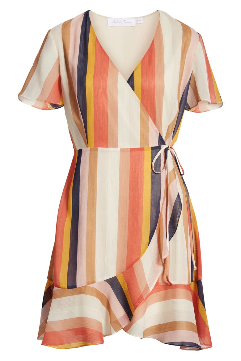 Isabella Wrap Minidress, Alternate, color, RUST MULTI STRIPE