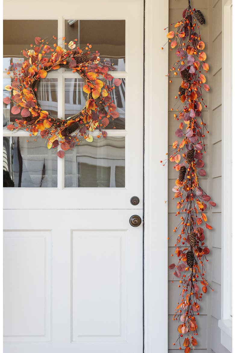 72"L Fall Eucalyptus Berry Garland, Alternate, color, Orange
