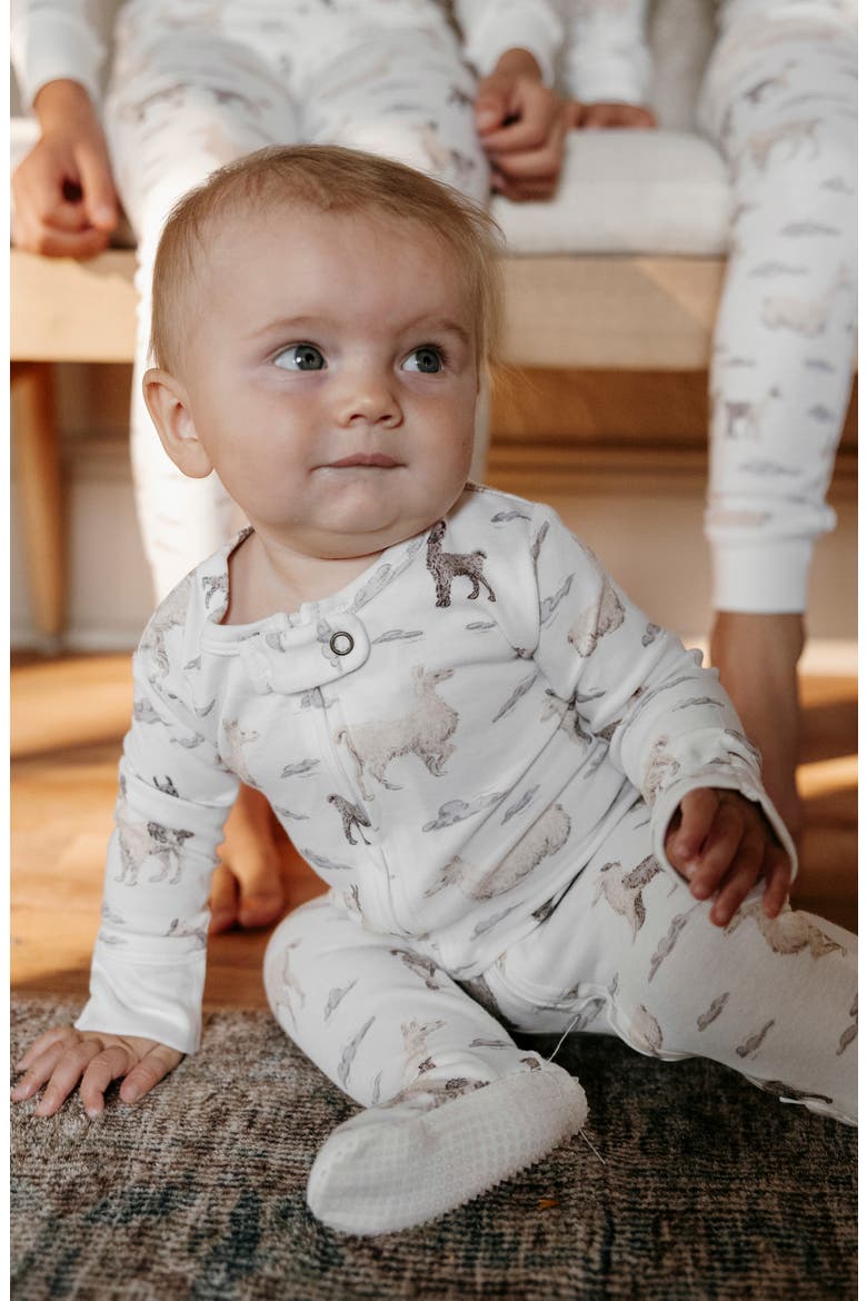 Print Organic Cotton Zip Footie, Alternate, color, LLAMA