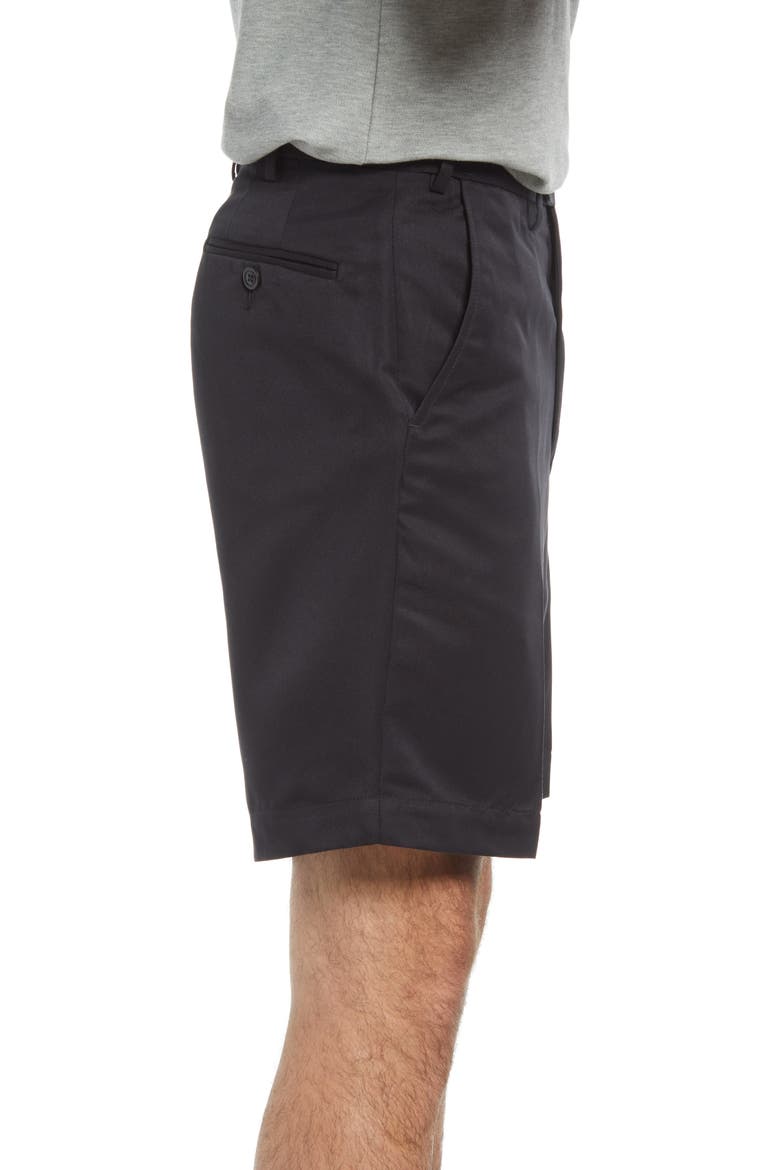 Microfiber Self Sizer Flat Front Shorts, Alternate, color, BLACK