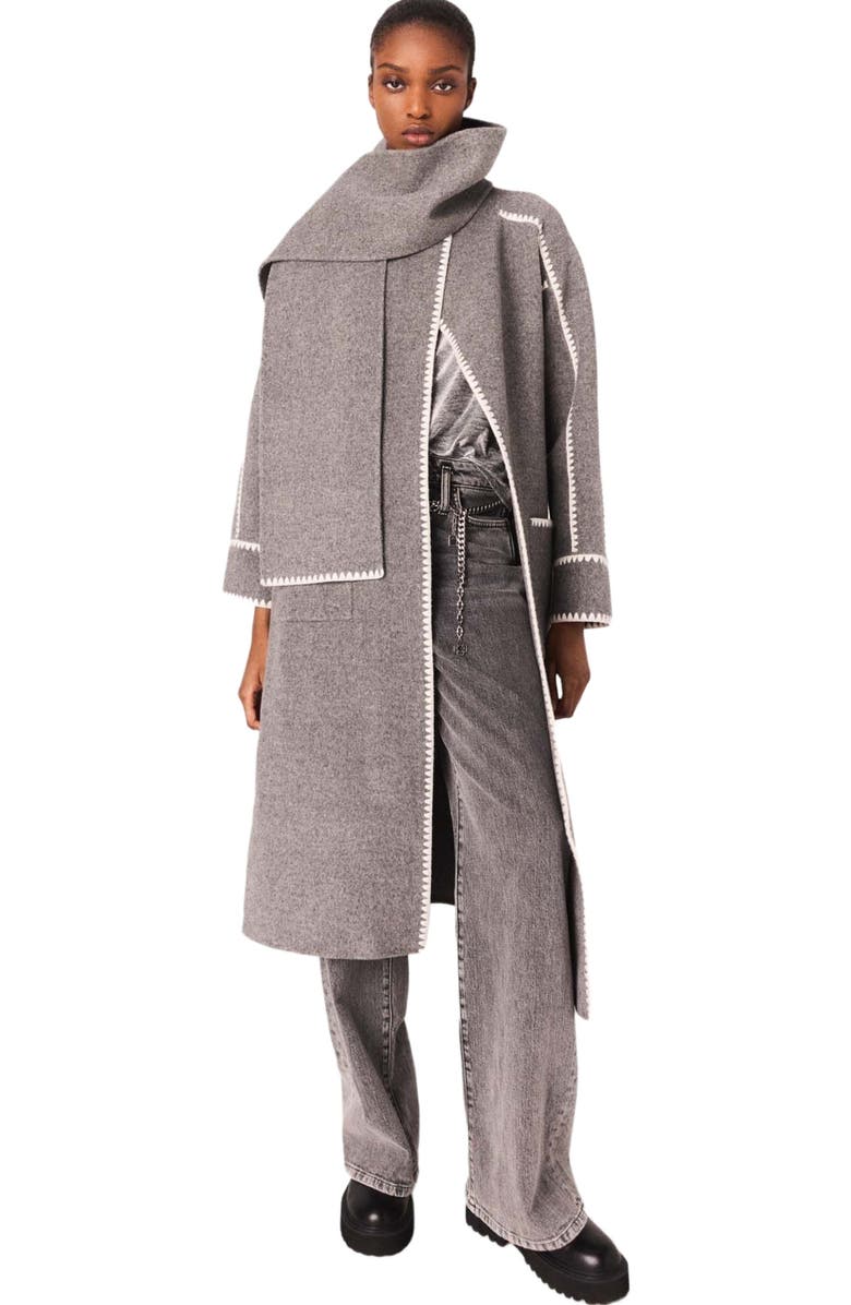 maje Long double-faced coat, Alternate, color, Grey/White