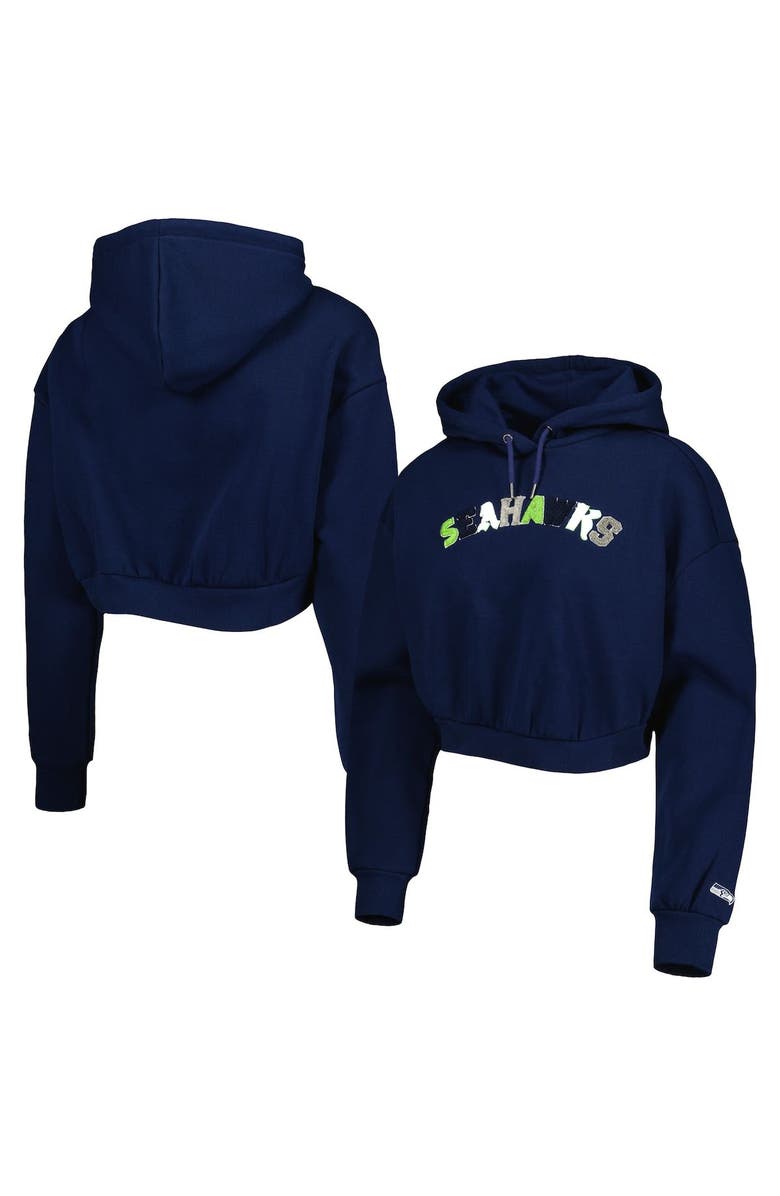 THE WILD COLLECTIVE Women's The Wild Collective College Navy Seattle Seahawks Cropped Pullover Hoodie, Main, color, Navy