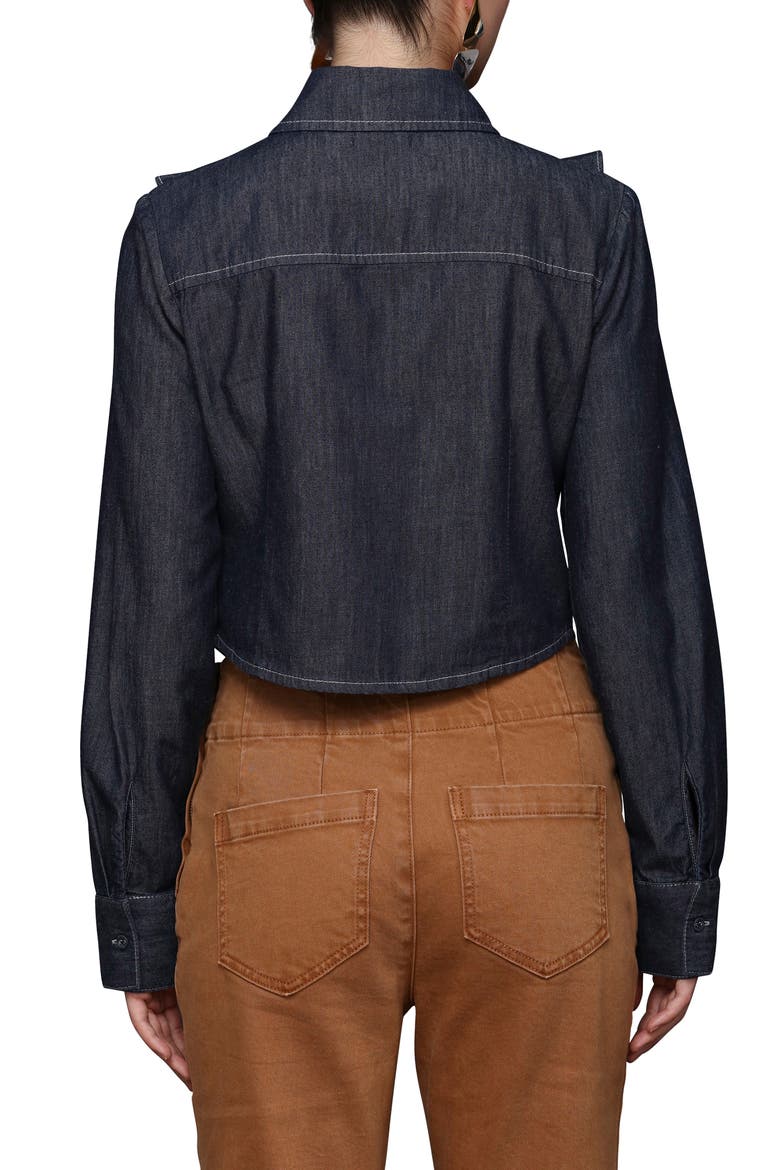 Ruffle Yoke Denim Button-Up Shirt, Alternate, color, MEDIUM BLUE WASH