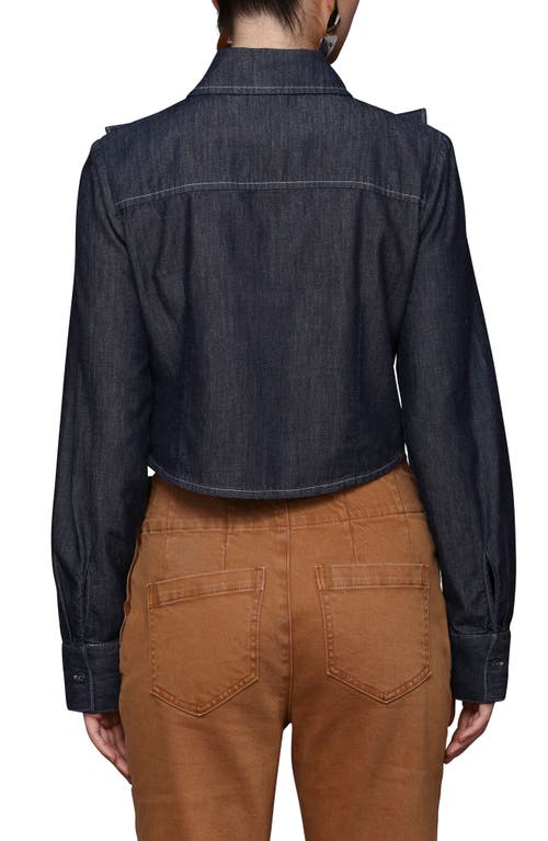 Avec Les Filles Ruffle Yoke Denim Button-up Shirt In Blue